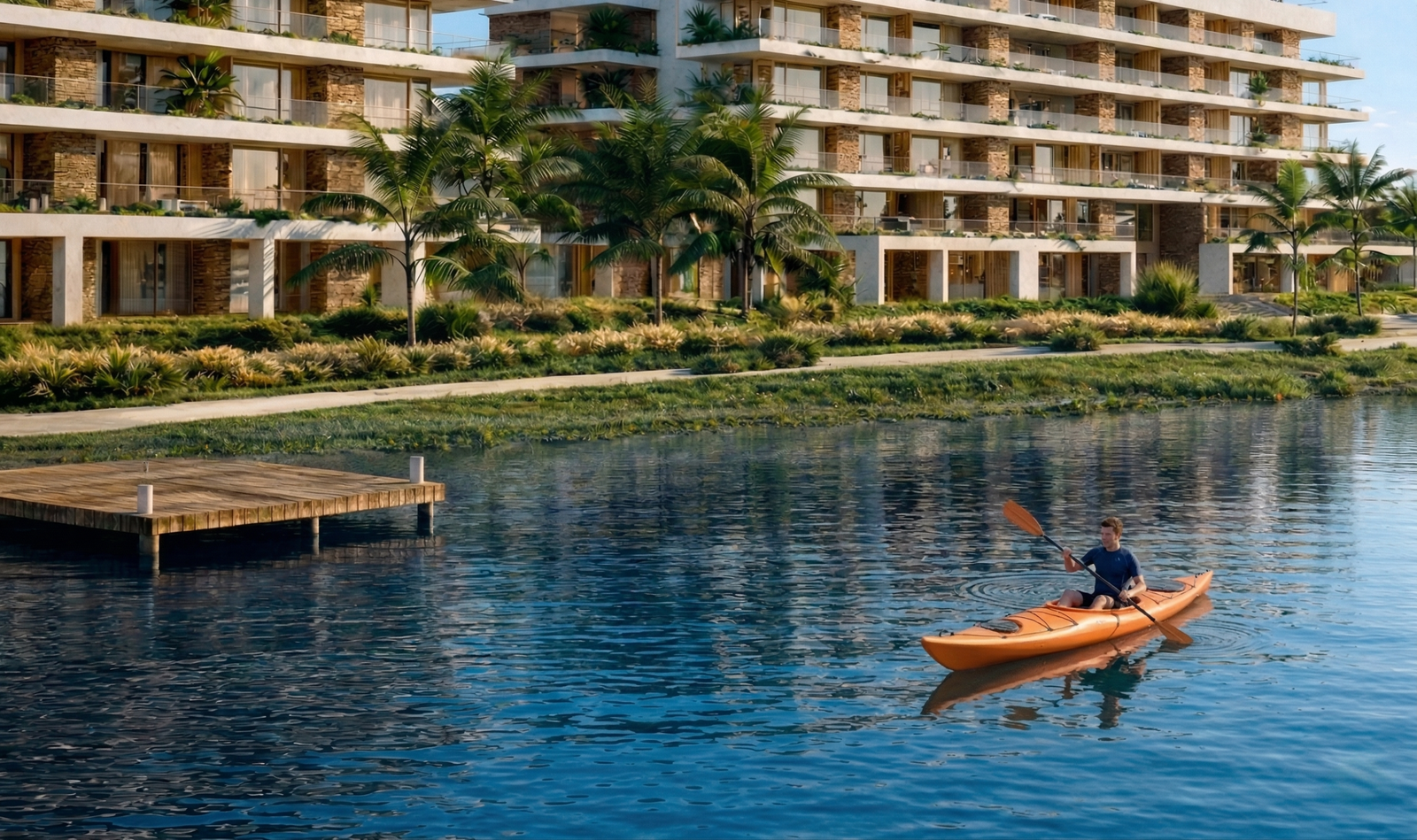 Exterior Edificio moderno junto al lago